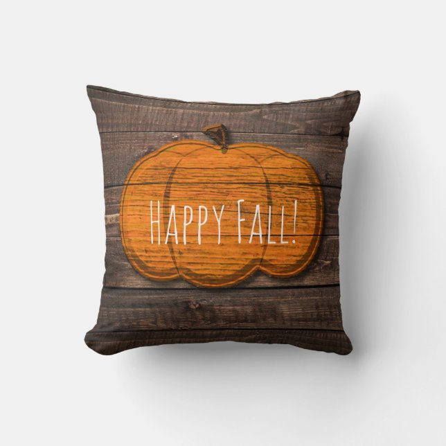 Rustic Wood Pumpkin Halloween Fall Home Decor Throw Pillow (Front)