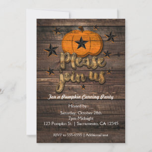 Rustic Wood Pumpkin & Stars Autumn Invitations