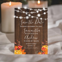 Rustic wood pumpkin string lights save the date