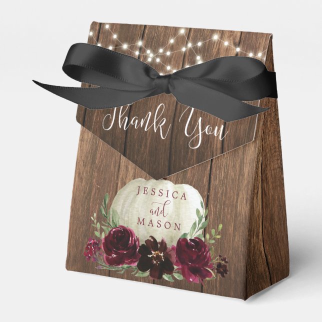 Rustic Wood Pumpkin Wedding Bridal Shower Favor Box (Front Side)