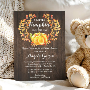 Rustic Wood Pumpkin Wreath Fall Baby Shower Invitation