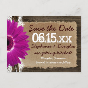 Rustic Wood Purple Daisy Save the Date Postcards