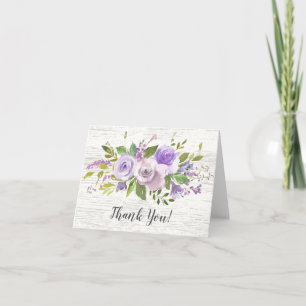 rustic Wood Purple Floral Bridal Shower Thank You Card