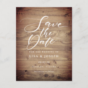 Rustic Wood QR Code Script Wedding Save the Date Postcard