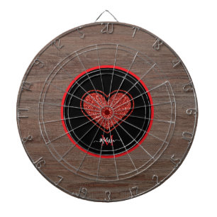 Rustic Wood Red Glitter Heart Monogram Name  Dartboard