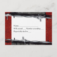 Rustic Wood Red Leather Barbed Wire Cowboy rsvp