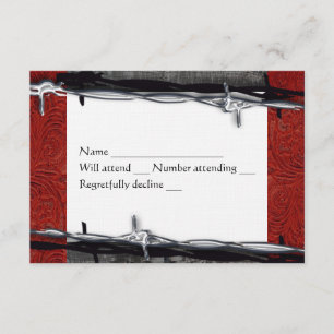 Rustic Wood Red Leather Barbed Wire Cowboy rsvp