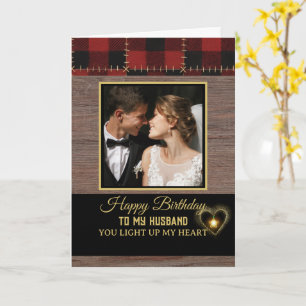 Rustic Wood Red Plaid Happy Birthday my Husband  Card