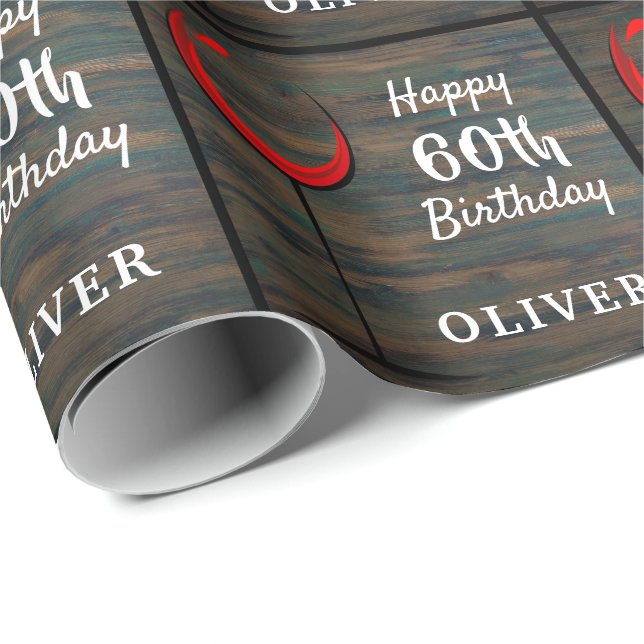 Rustic Wood Red Wine 60th Birthday  Wrapping Paper (Roll Corner)