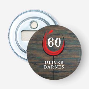 Rustic Wood Red Wine Glass 60th Birthday Bottle Opener