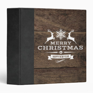 Rustic Wood Reindeer Merry Christmas Decor Binder