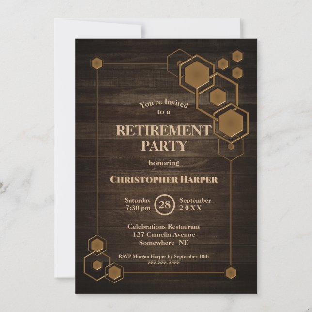 Rustic Wood Retirement Party Invitation (Front)