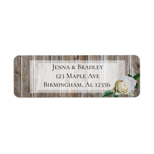Rustic Wood Return Address Labels White Rose (Front)