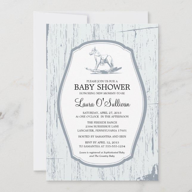 Rustic Wood Rocking Horse Baby Shower Invitation (Front)