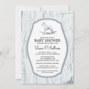 Rustic Wood Rocking Horse Baby Shower Invitation