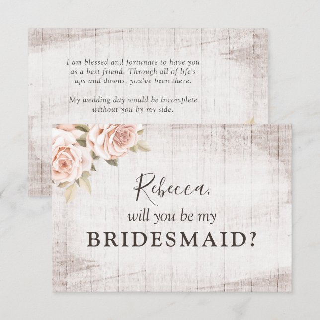 Rustic Wood Romantic Roses Bridal Party Proposal Invitation (Front/Back)