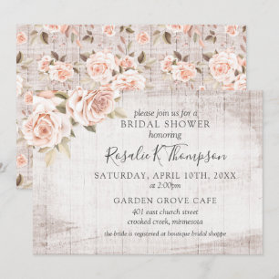 Rustic Wood & Romantic Roses Cottage Bridal Shower Invitation