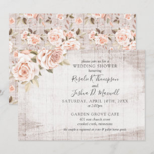 Rustic Wood Romantic Roses Couple Wedding Shower Invitation