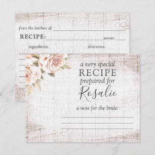 Rustic Wood Romantic Roses Recipe Card For Bride