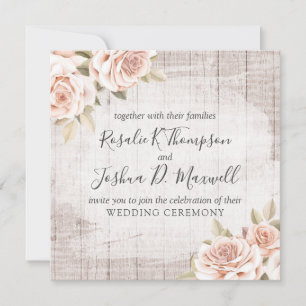 Rustic Wood & Romantic Roses Shabby Chic Wedding Invitation