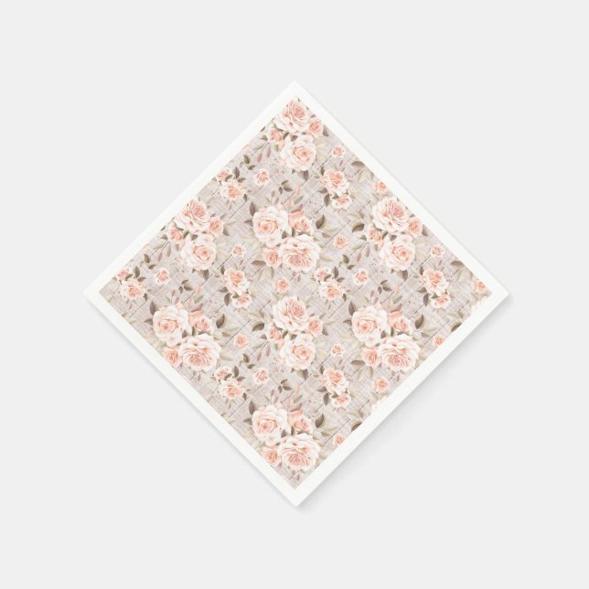Rustic Wood & Romantic Roses Shabby Chic Wedding Napkin (Corner)