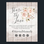 Rustic Wood Romantic Roses Wedding Hashtag Photo Poster<br><div class="desc">Invite your wedding guests to get involved with photos! Capture each moment of your special day and post to social media with a custom hashtag. Elegant garden roses in shabby chic style cast a warm hint of blush and coral for a farmhouse wedding celebration! Complete with rustic wood background, this...</div>