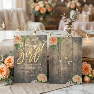 Rustic Wood Roses Floral String Light Baby Shower Invitation