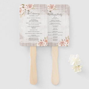 Rustic Wood & Roses Wedding Program & Party List Hand Fan