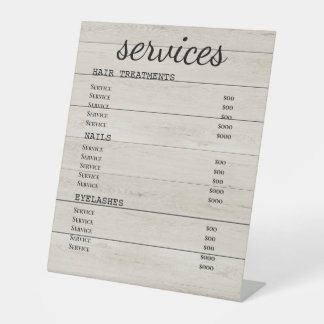 Rustic Wood Salon Service Menu Sign