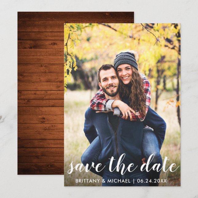 Rustic Wood Save The Date Engagement Announcement (Front/Back)