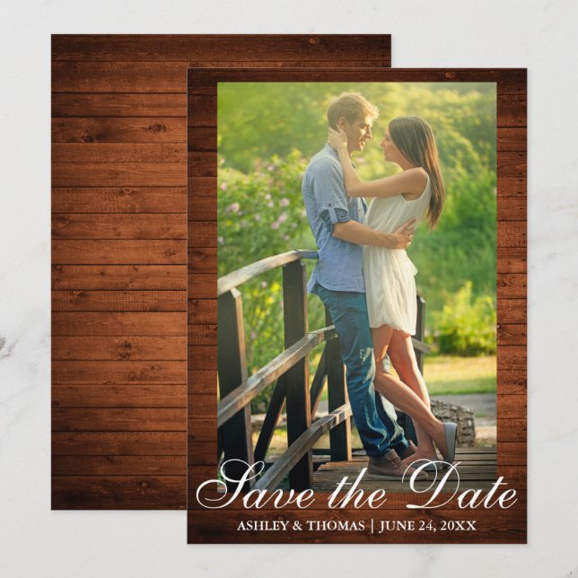 Rustic Wood Save the Date Engagement Photo Invitation (Front/Back)