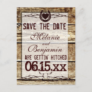 Rustic Wood Save the Date Getting Hitched Postcard