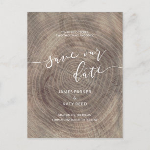 Rustic wood save the date postcard