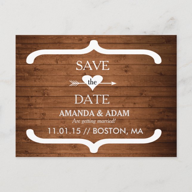 Rustic Wood Save the Date Postcard Announcement (Front)