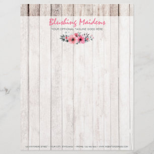 Rustic Wood Shabby Chic Pink Roses Anemone Floral Letterhead