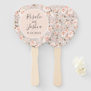 Rustic Wood Shabby Chic Roses Names & Wedding Date Hand Fan