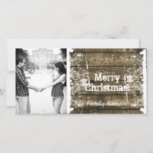 Rustic Wood Shabby Lace Photo Christmas Card