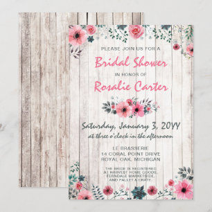 Rustic Wood Shabby Rose nuptiale douche Invitation