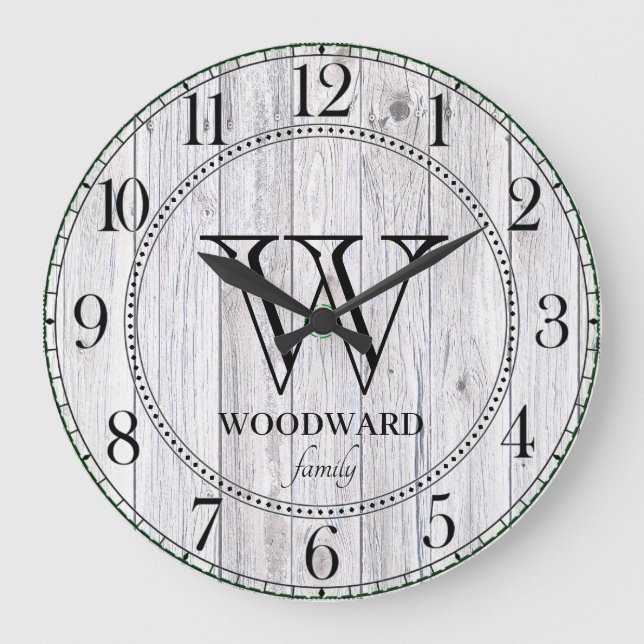Rustic Wood Shiplap Farmhouse Personalized Large Clock (Front)