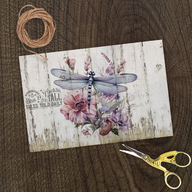 Rustic Wood Sign Dragonfly on Flowers Tissue Paper (Creator Uploaded)