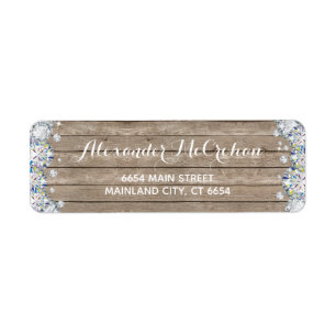 Rustic Wood Silver Diamond Glitter Return Address 