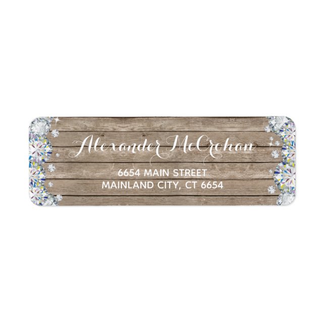 Rustic Wood Silver Diamond Glitter Return Address  (Front)