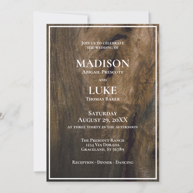 Rustic Wood Simple Minimalist Wedding  Invitation (Front)