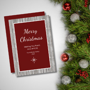 Rustic Wood Simple Script Red Christmas  Holiday Card