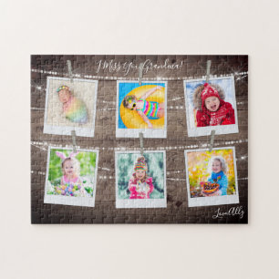 Rustic Wood Six Picture Personalized Jigsaw Puzzle