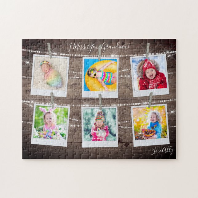 Rustic Wood Six Picture Personalized Jigsaw Puzzle (Horizontal)