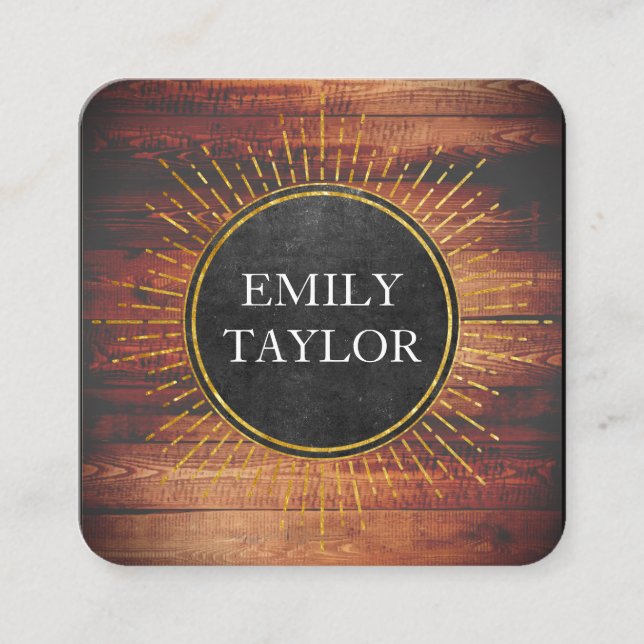 Rustic Wood Slate Texture Ray Elements Square Business Card (Front)