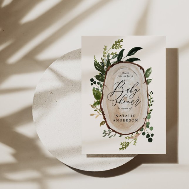 Rustic wood slice baby shower invitation (Creator Uploaded)