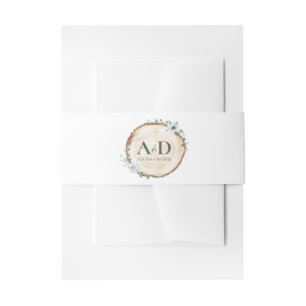 Rustic Wood Slice Botanical Wedding Monogram Invitation Belly Band
