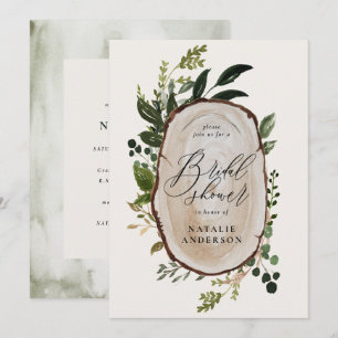 Rustic wood slice bridal shower invitation